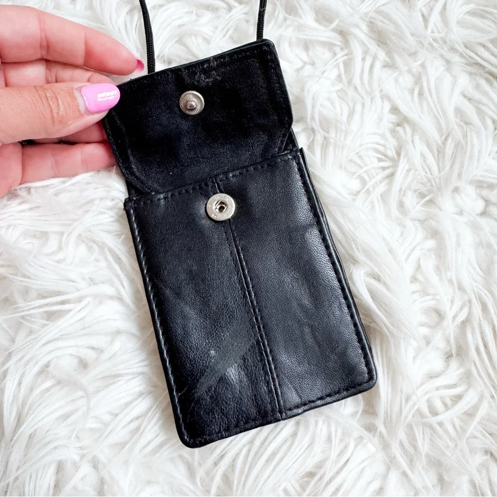 Black Leather Neck Wallet Card Holder Lanyard Travel Pouch OS